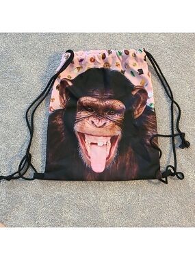 TRÏBE Monkey face drawstring backpack Pink NWT